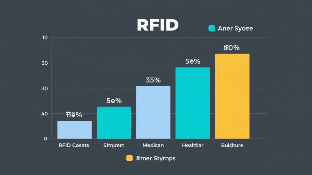 Comparison chart showing RFID costs vs. annual savings for retail, healthcare, and construction
