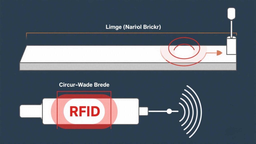 Diagram showing read zones for linear (narrow beam) vs. circular (wide beam) rfid antennas