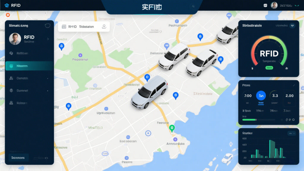 A real-time dashboard tracking active RFID-tagged vehicles on a map