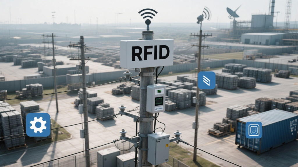 Cykeo uhf rfid reader with high-gain directional antenna on a pole.