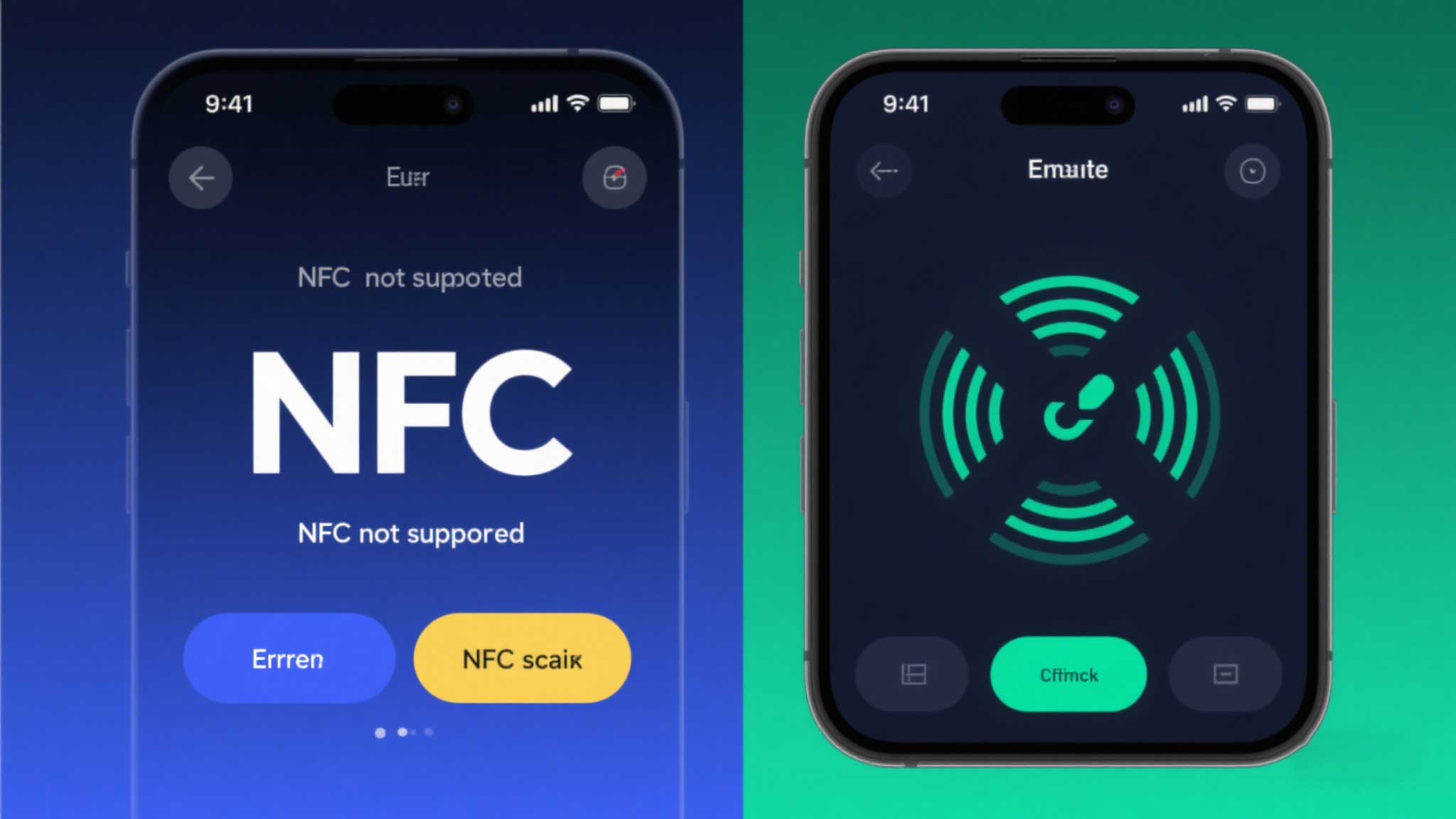 Error message examples (e.g., “NFC not supported” vs. successful scan).