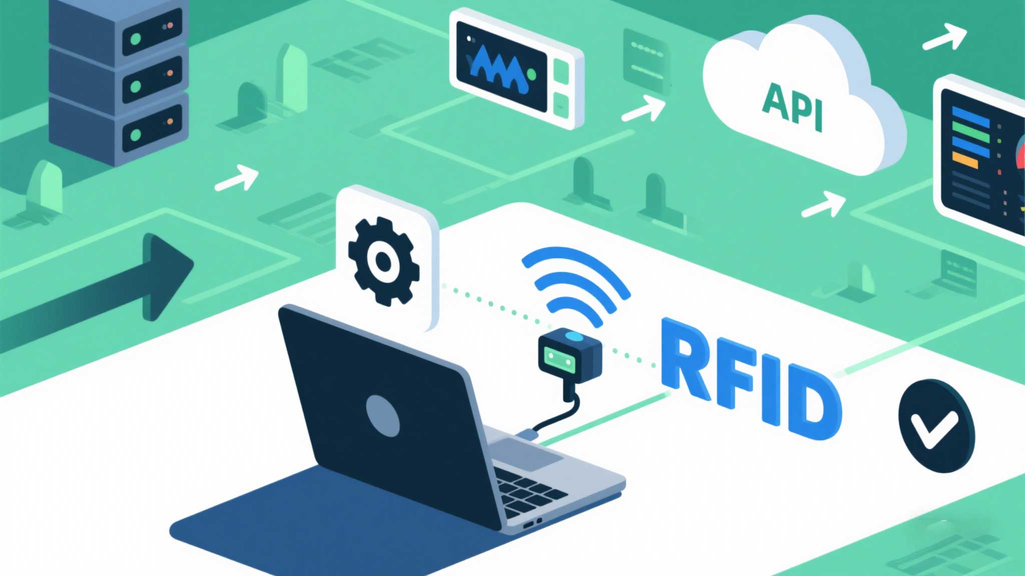 cykeo RFID reader connected to inventory software via data flow diagram.