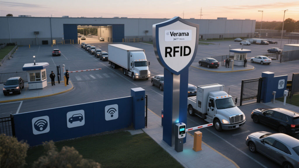 cykeo RFID reader scanning a tagged vehicle at a gated entrance.