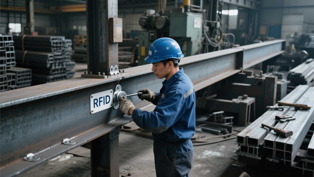 Metal-mount RFID tag with spacer applied to a steel beam.