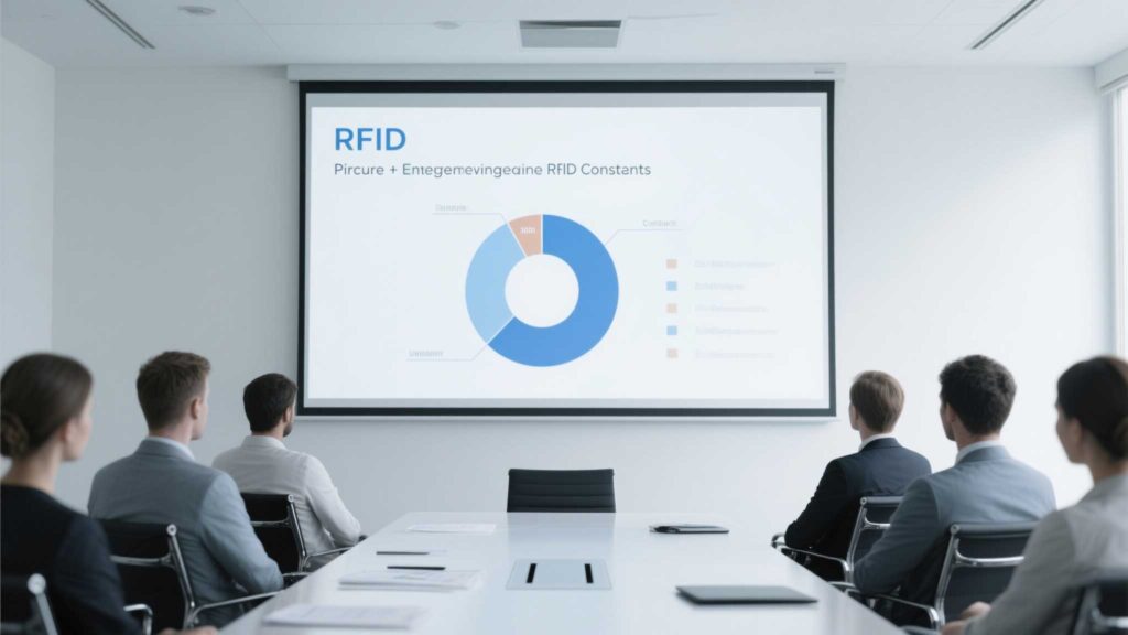 Pie chart breaking down upfront vs. ongoing RFID costs.