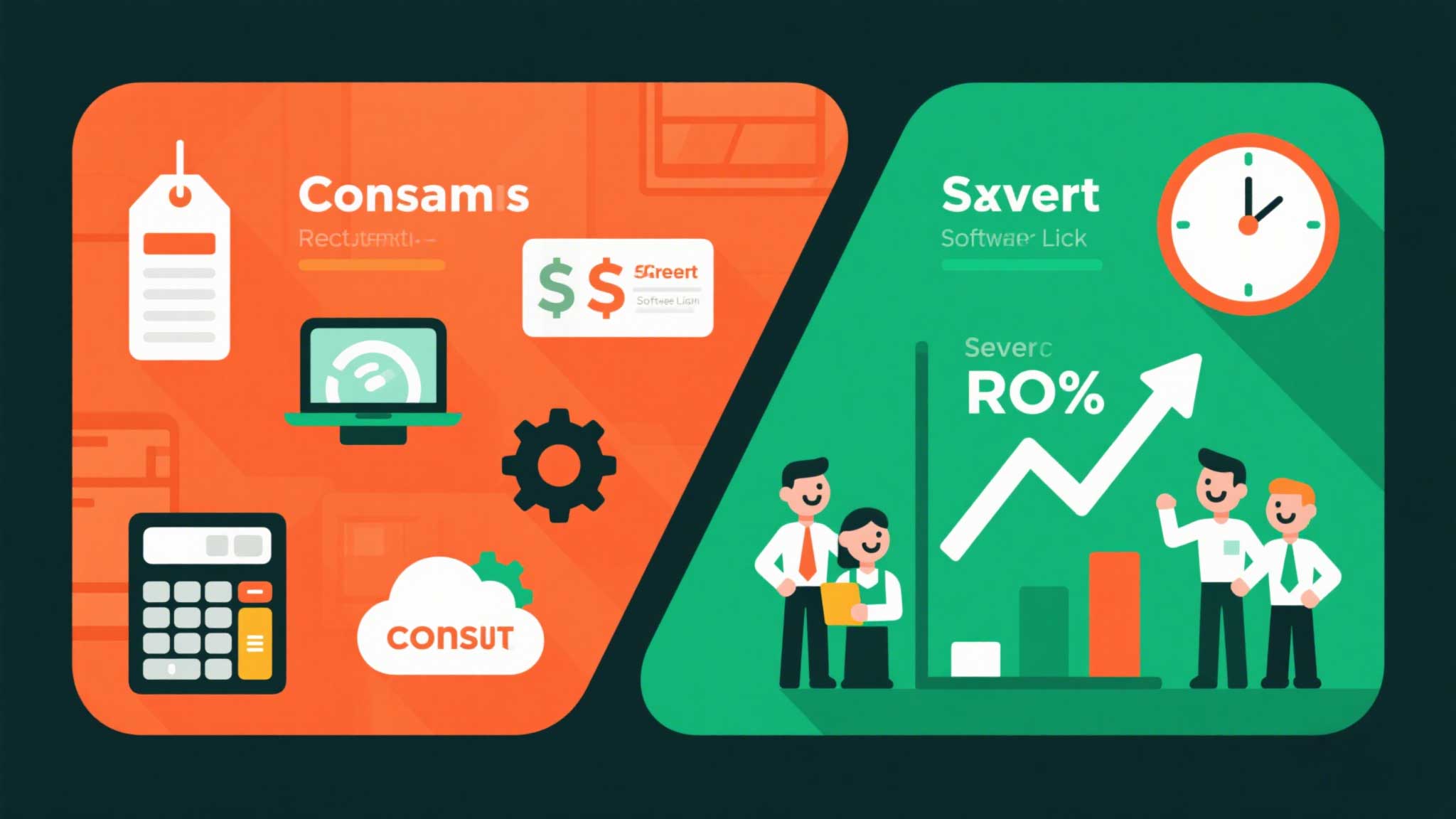 Split-view of RFID system components with price tags vs. ROI metrics.