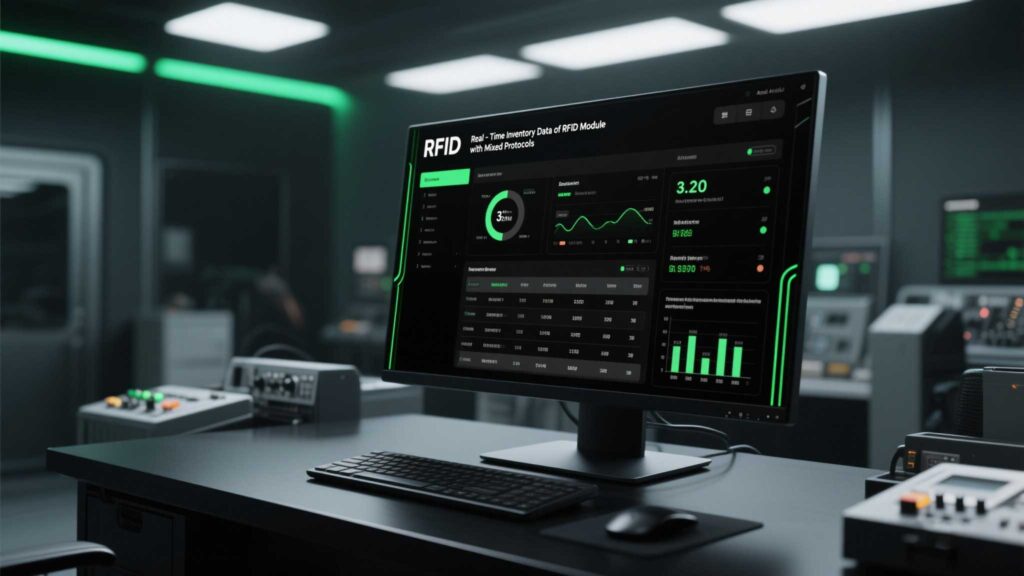 A dashboard displaying real-time data of the rfid module hybrid protocol inventory.