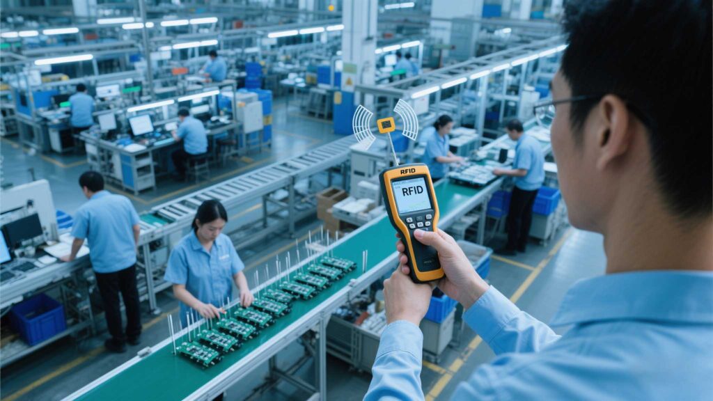  Multimeter checking voltage at rfid antenna power terminals.