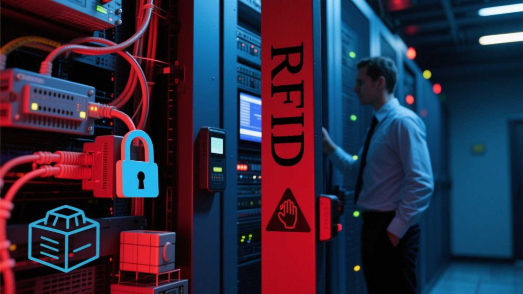Cykeo reader with padlock icon and encrypted data packets.