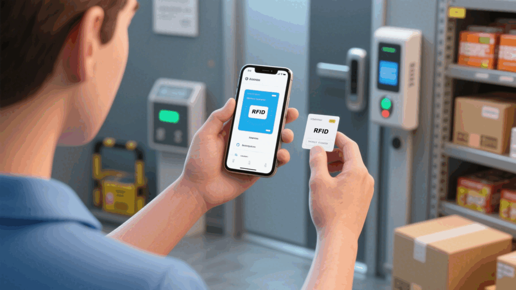 Android phones used in inventory, access control, and product traceability by scanning RFID tags for real-time data access and automation.