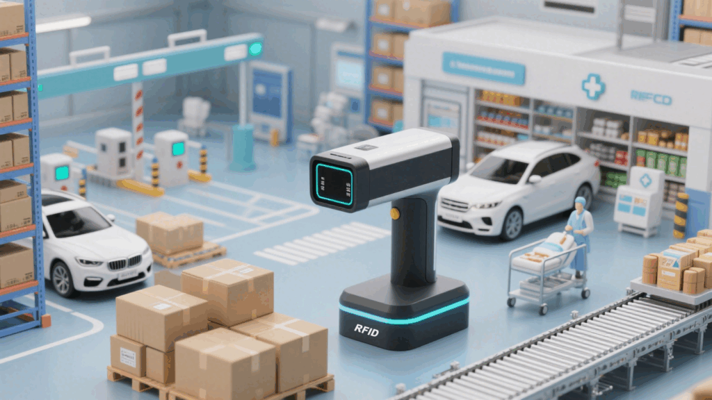 Warehouse staff use RFID scanners to quickly scan goods, significantly improving inventory efficiency.