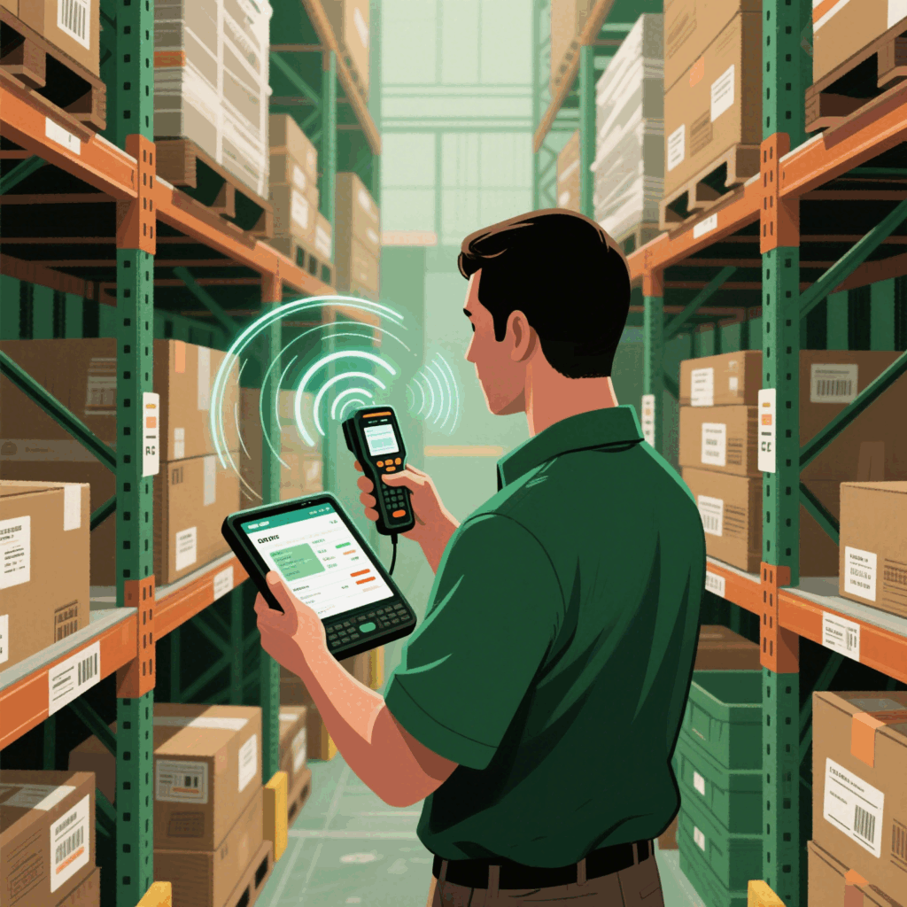 RFID Workprocess  in Warehouse Operations,In warehouse environment, RFID technology is applied throughout various stages, including inbound, storage, inventory counting, and outbound processes. 