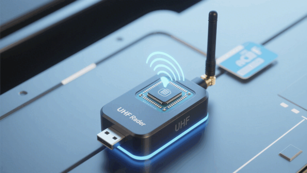 UHF USB Reader operates by transmitting and receiving ultra-high frequency radio signals 