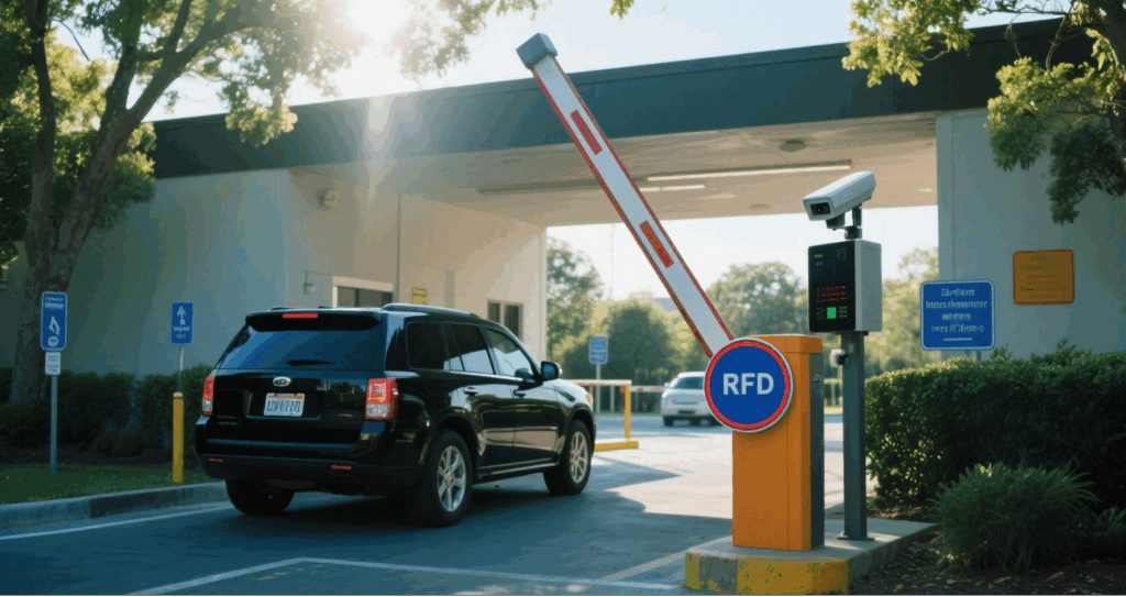  Shows RFID tag installed on vehicle for automatic identification.