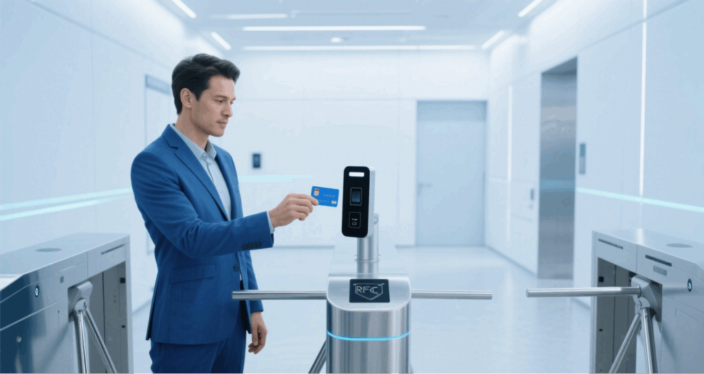How RFID gate access control system identifies cardholders through reader and controls gate operation.