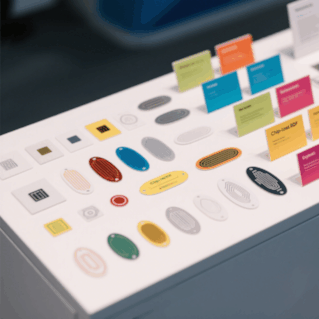 Samples showing different shapes and sizes of Chipless RFID tags