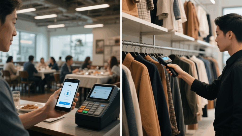 visual comparison of NFC and RFID communication technologies