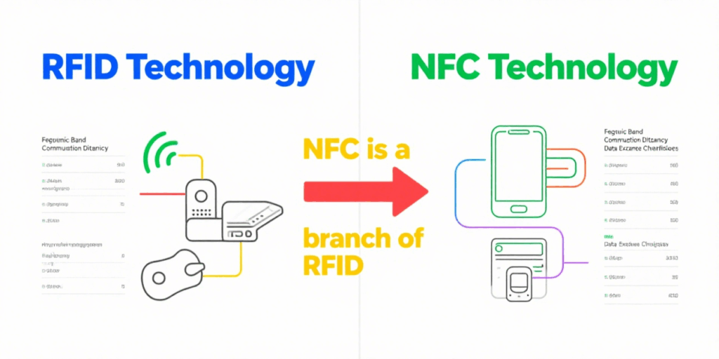 Infographic comparing RFID and NFC technologies.