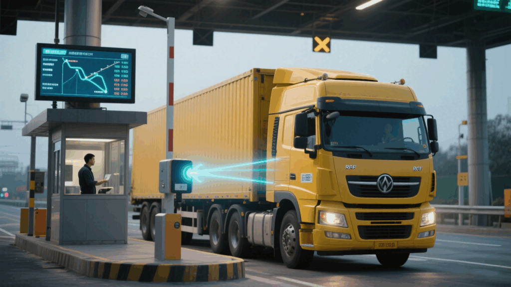 RFID-tagged logistics truck passes through toll gate