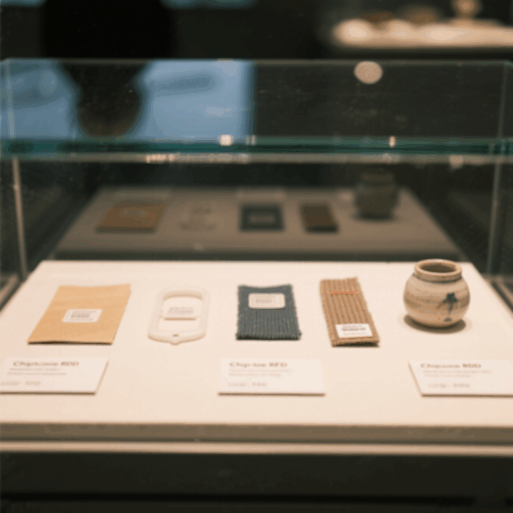 Samples of Chipless RFID tags made from paper, plastic, and fabric