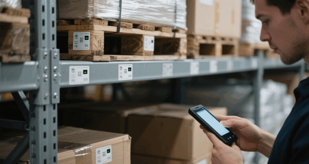 Freight passing through an RFID-enabled dock gate, automatically capturing data during goods movement.