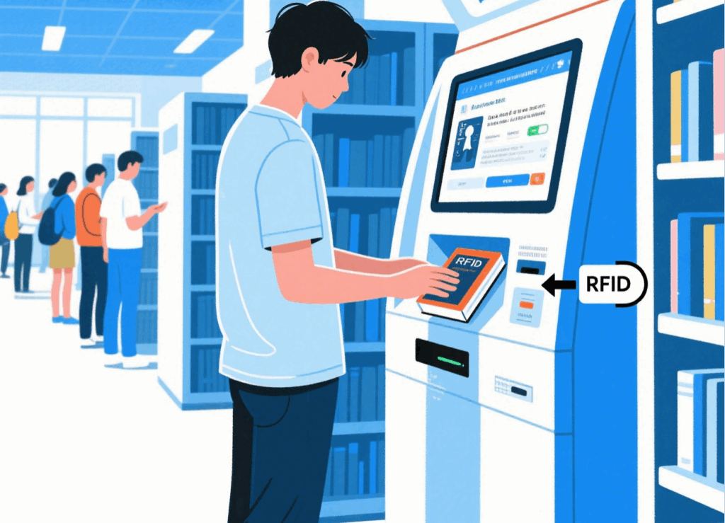 Readers can borrow and return books by themselves, with the system quickly reading the book's information through RFID tags.