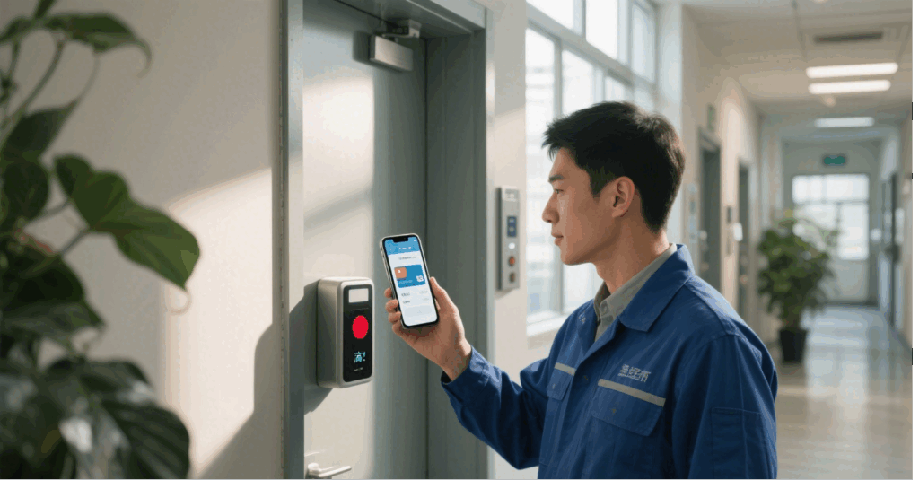 Illustration of Android phone simulating various card types interacting with door readers