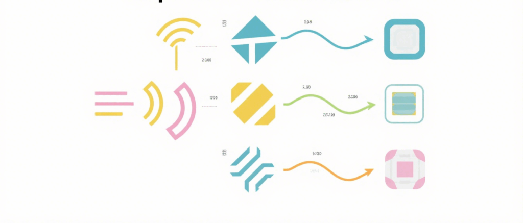 Diagram showing how different frequencies or structures encode information in chipless RFID tags
