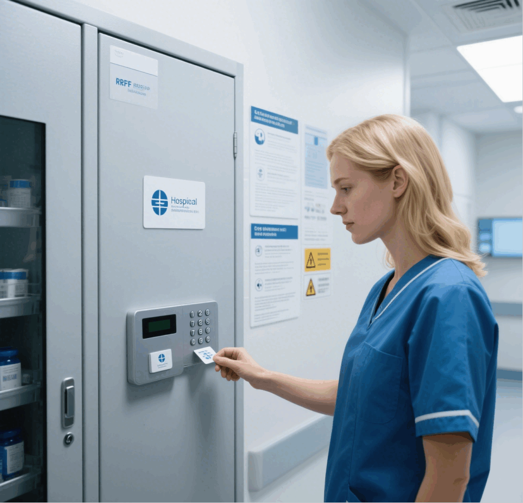 Nurse accessing RFID medical storage cabinet