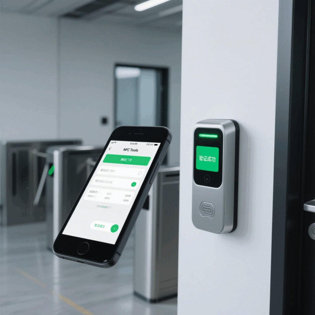 Android phone using NFC Tools to simulate an access card.