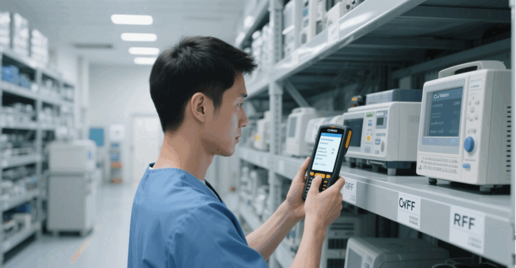 Cykeo RFID Handheld Terminal Used in hospitals for rapid device tag reading, enhancing inspection efficiency