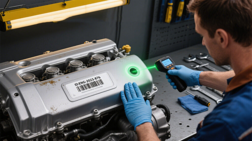 Technician scanning a car component with RFID scanner