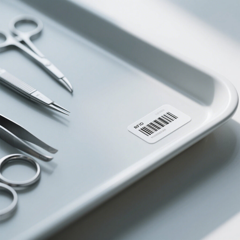 Instrument tray with visible RFID tags