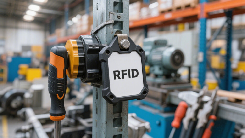 rugged RFID tag attached to tools and machinery in factory