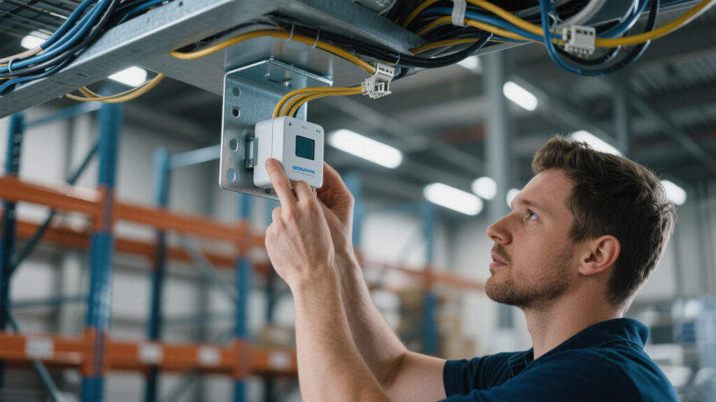Installing ceiling-mounted RFID reader with steel mounting bracket
