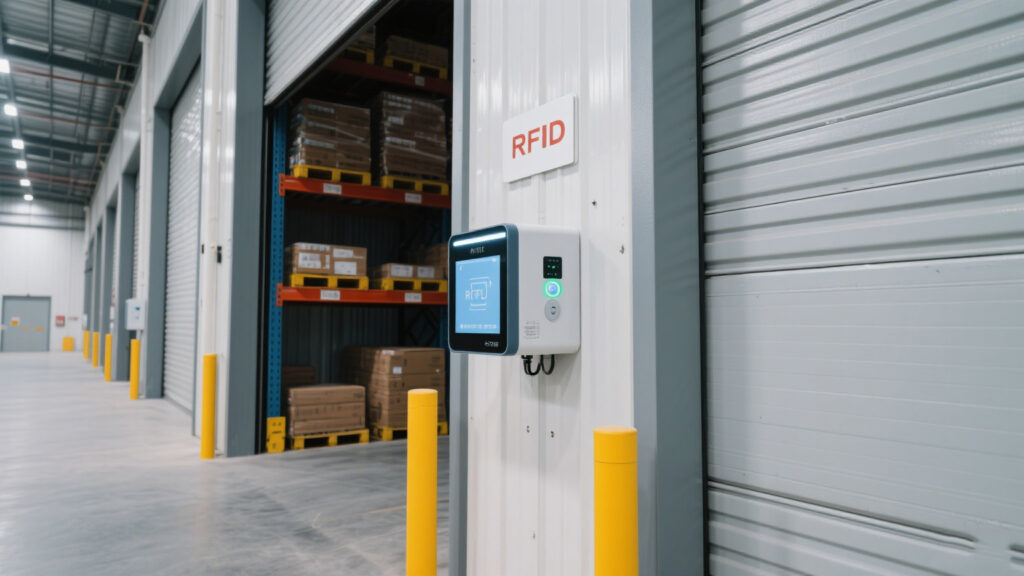 RFID gate reader installed at the warehouse entrance