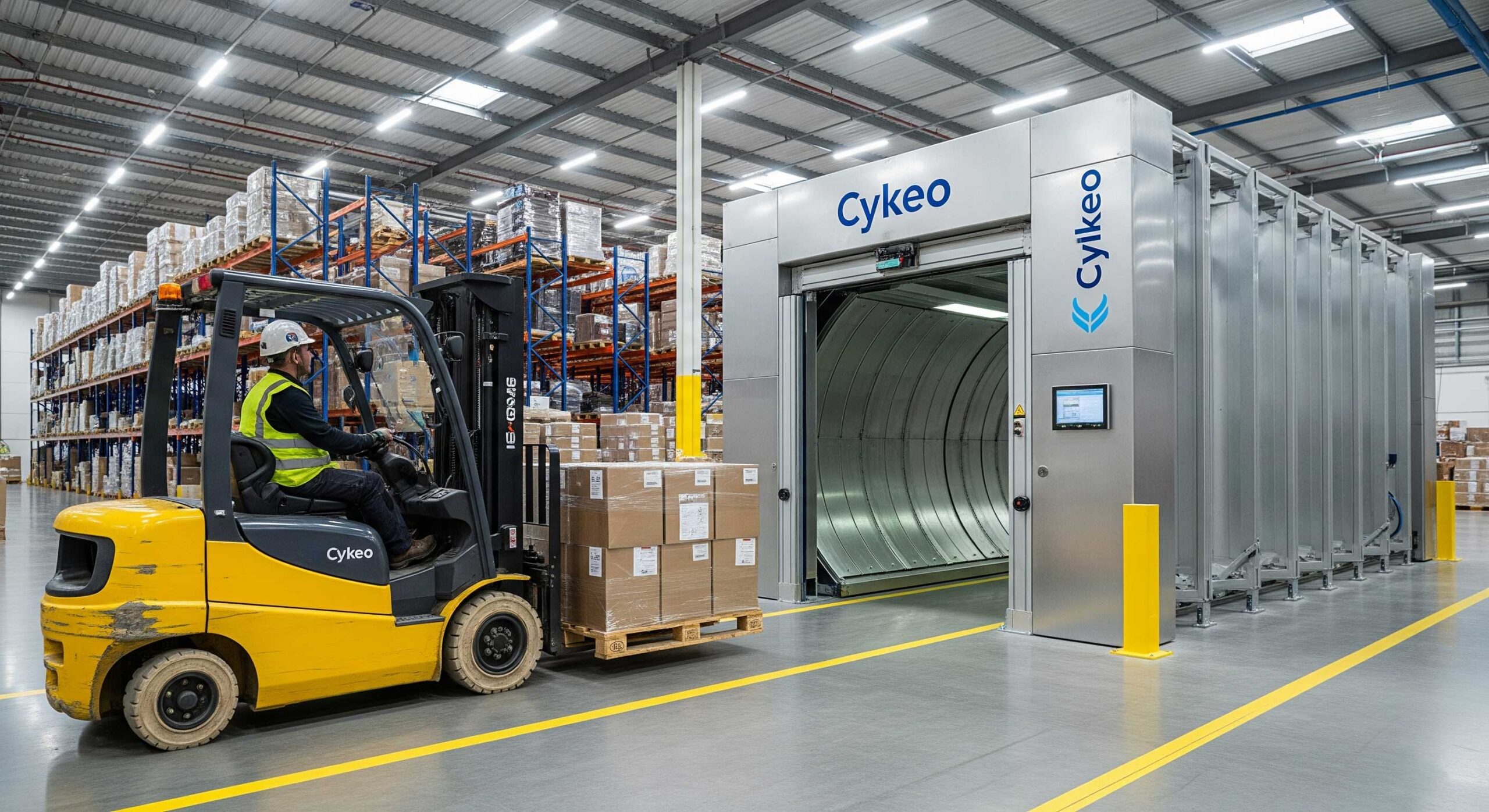 Warehouse shot showing a Cykeo RFID tunnel reader in action scaled