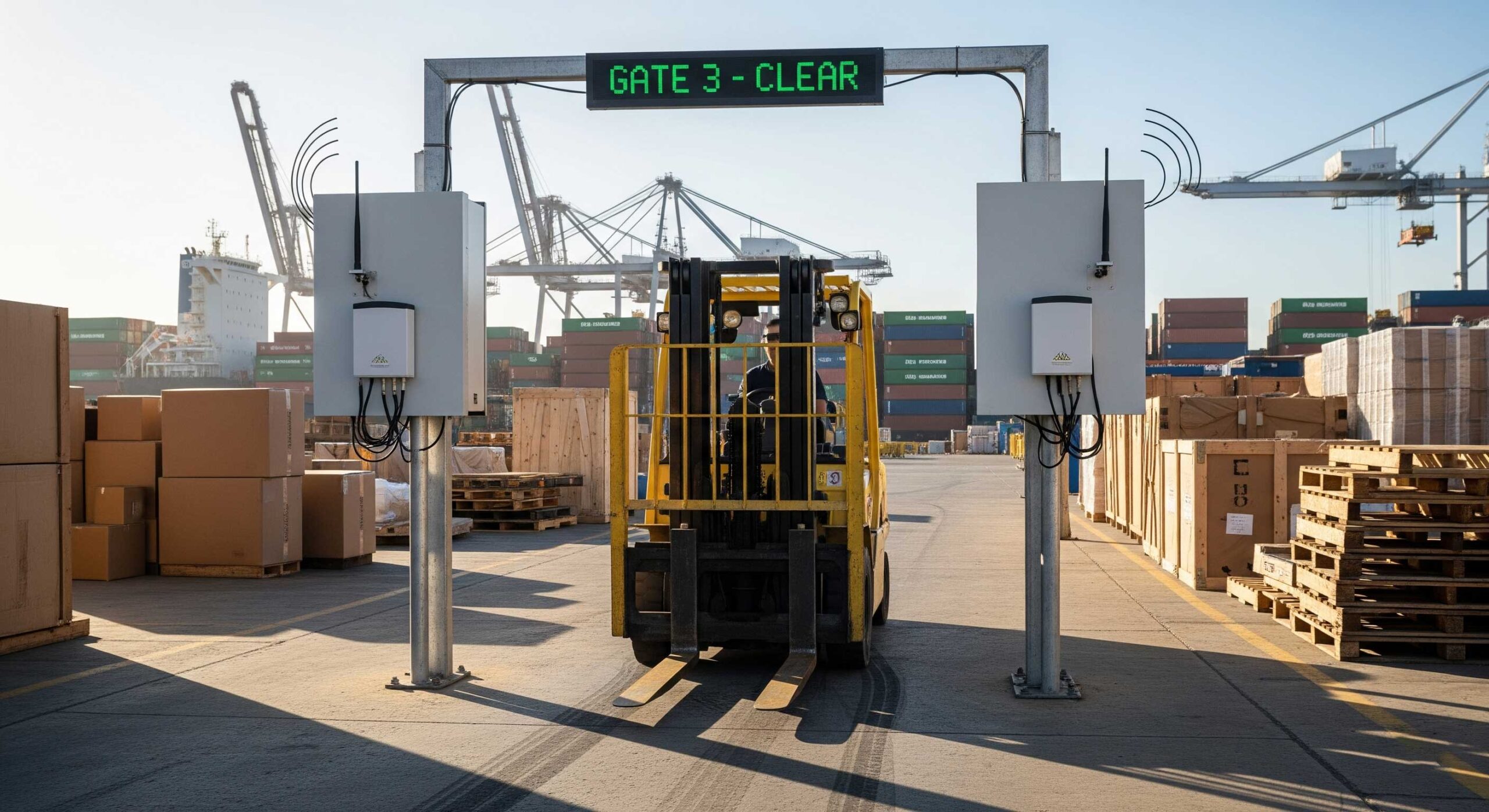 forklift passing through RFID gate scaled