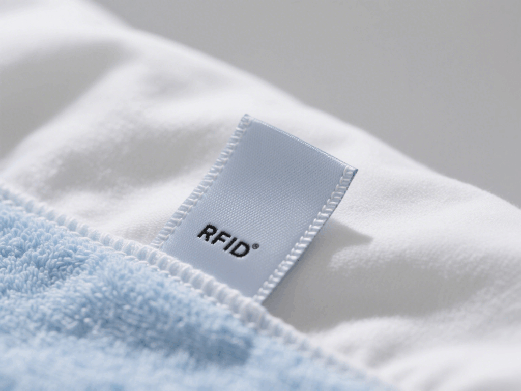 RFID laundry tag embedded in hotel or hospital linen