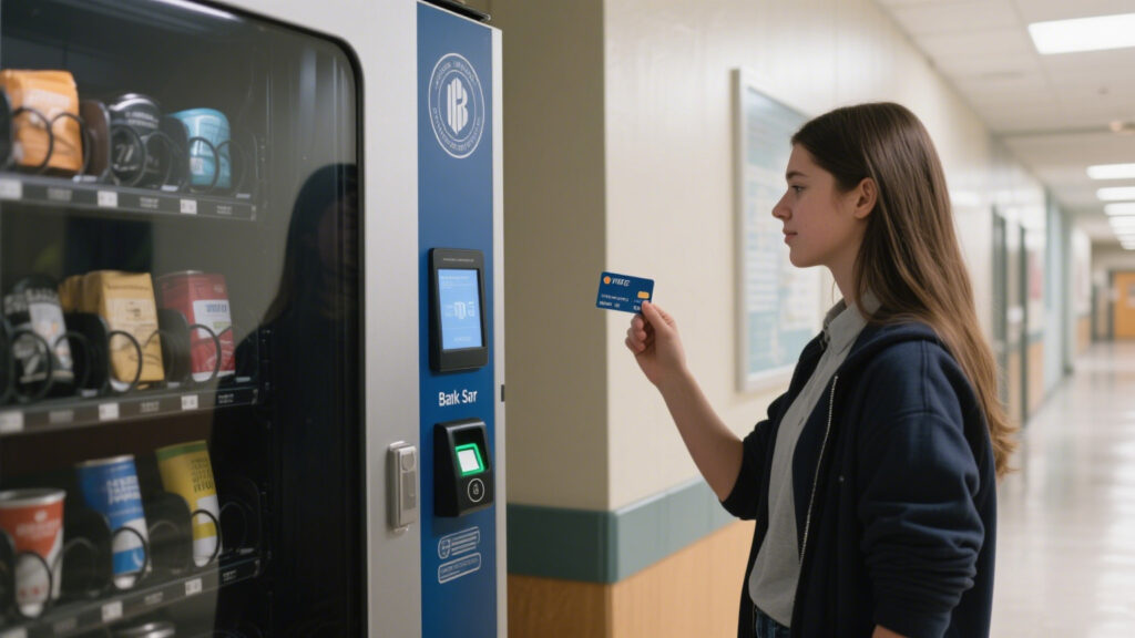 university vending machine with RFID bank card reader