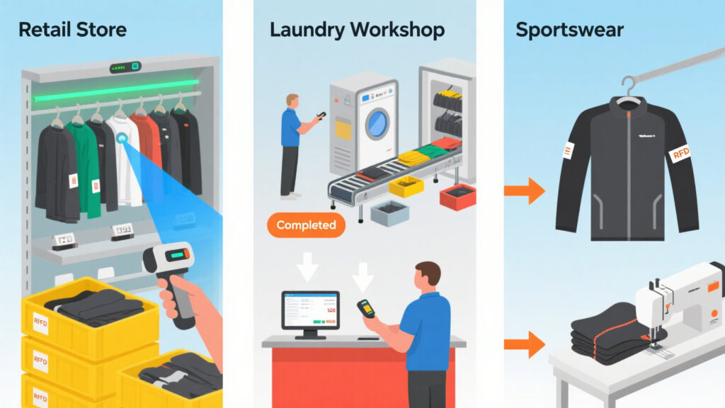 RFID applications in retail stores, laundry rooms, and sportswear