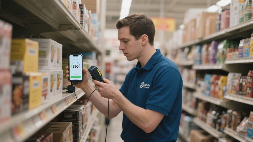 New York retail staff using a sled RFID reader