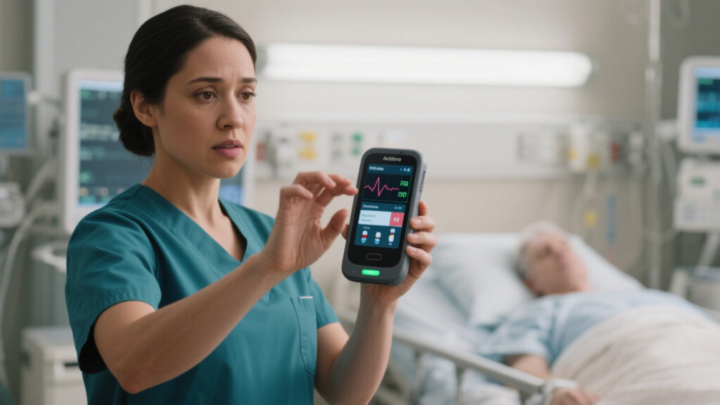 Nurse in Los Angeles hospital using Android integrated RFID reader