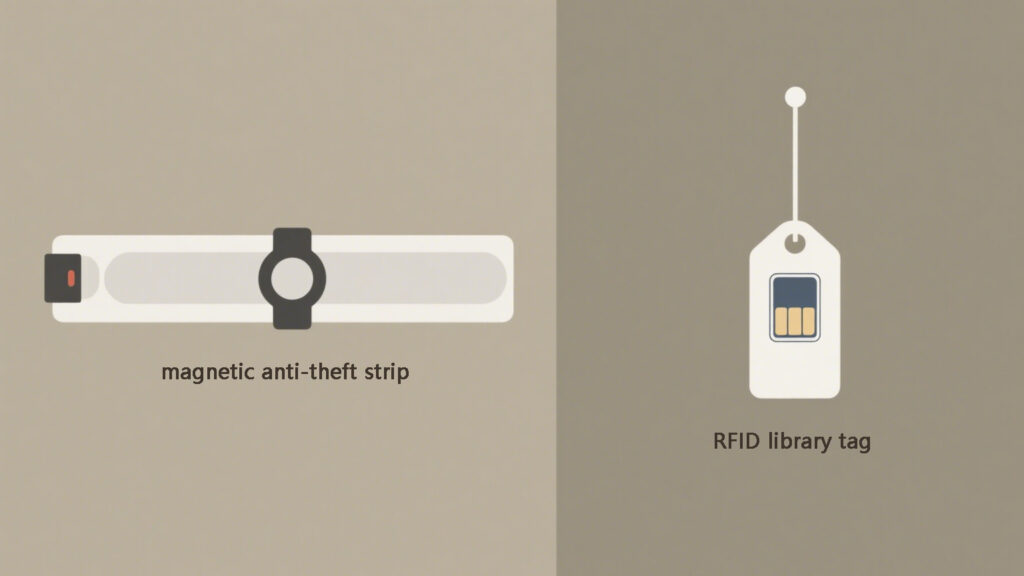 Comparison of library anti-theft strip and RFID tag.