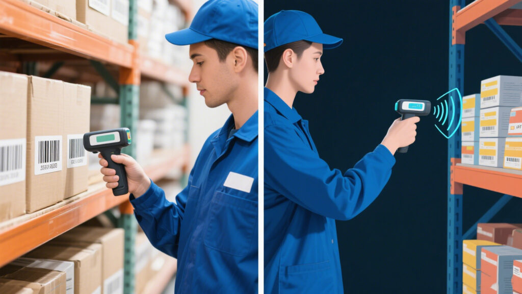 Conpare  scanning barcodes and RFID scanner capturing multiple items