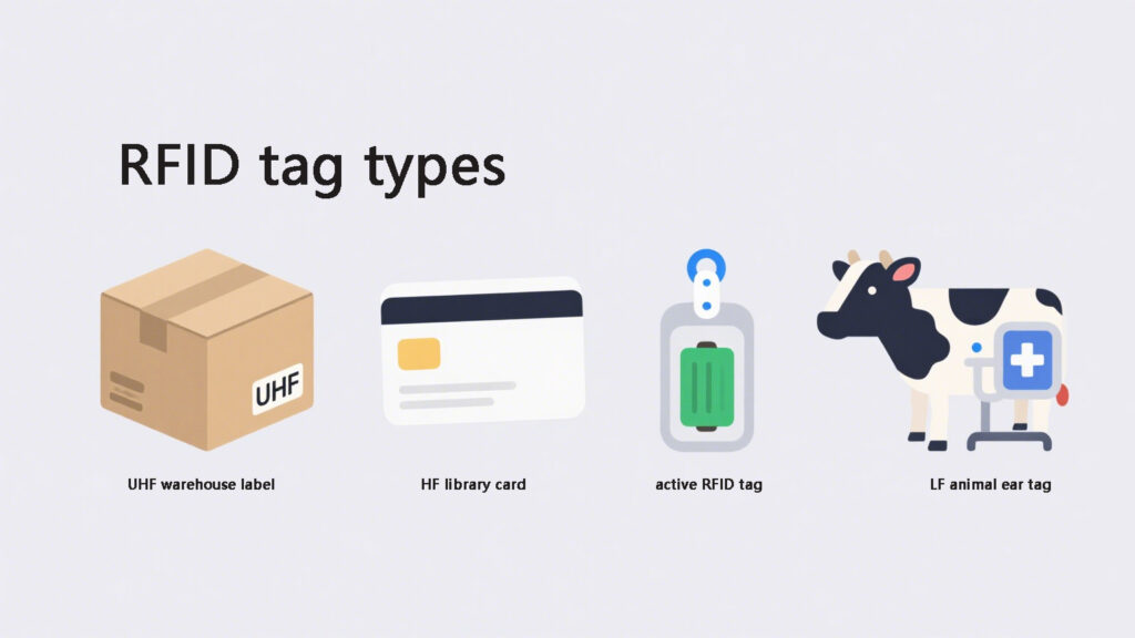 UHF, HF, LF, and active RFID tags