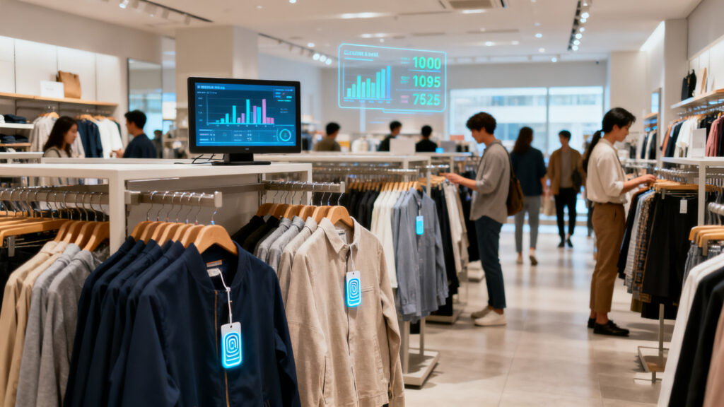 A clothing store with RFID tags on garments