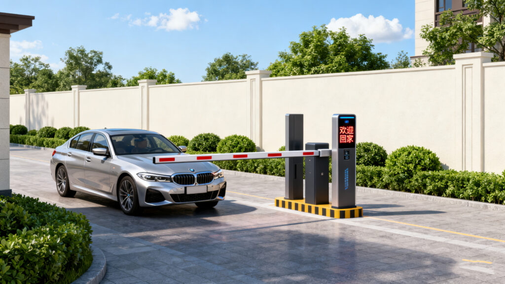 Car entering through RFID-controlled barrier