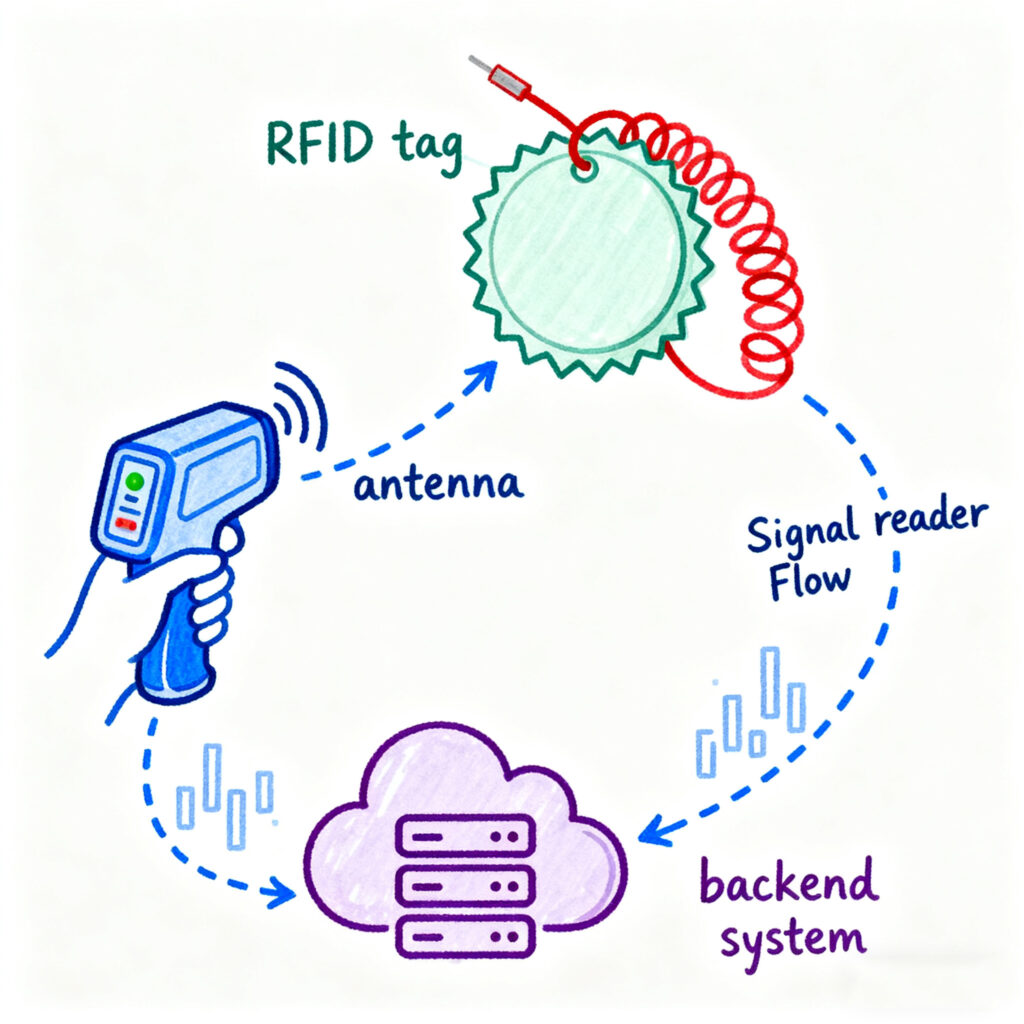 Diagram of RFID building security system components and their interactions.