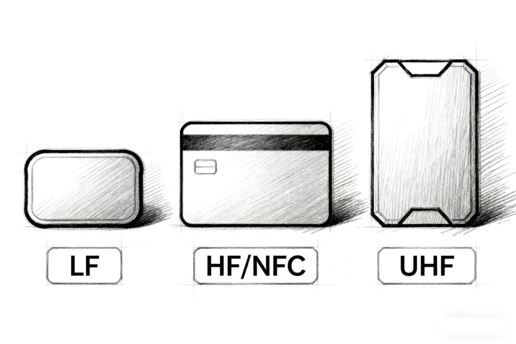 LF, HF/NFC, and UHF cards with labels